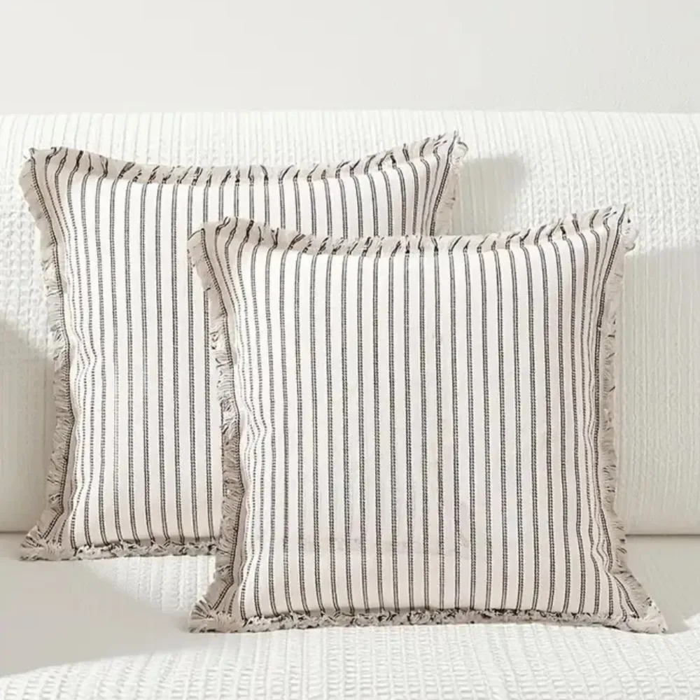 Tan & White Cushion Covers Set of 2 18x18